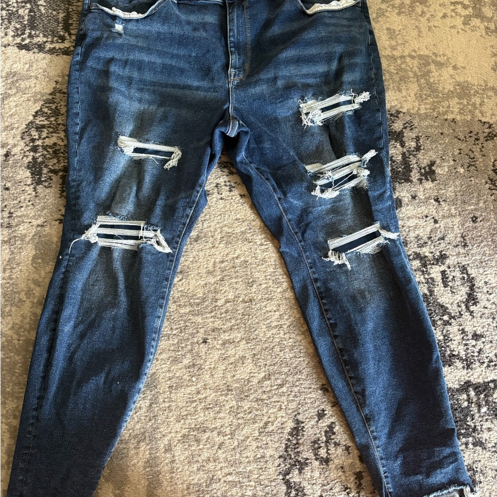 Maurices Dark Blue Ripped Skinny Jeans